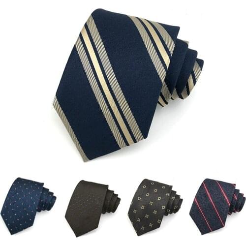 2021 Brand New High Quality 8CM Wide Business Tie For Men Fashion Formal Navy Blue Striped Gentleman Necktie Gift Box