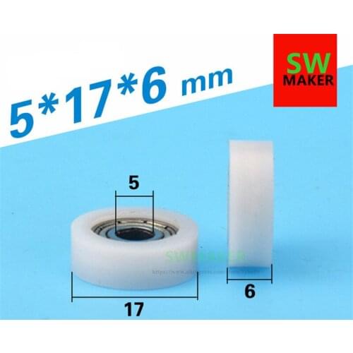 5*17*6mm F type Moving window plane wheel nylon 6 pack glue deep groove ball injection plastic sliding bearing