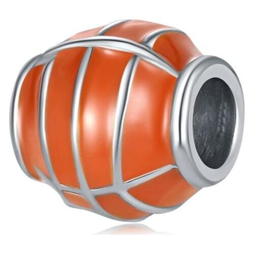 5PCS European Orange Enamel Mini Basketball Round Zinc Alloy Beads for Women Jewelry Making for Original Charm Bracelet Earring