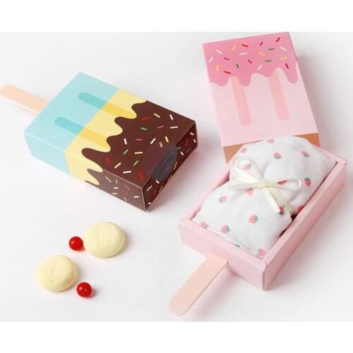 5pcs Drawer Paper Box Cute Icecream Shape Candy Box for Party Treats FavorsBaby Shower Girl Ice Cream Shape Cookie Storage Box