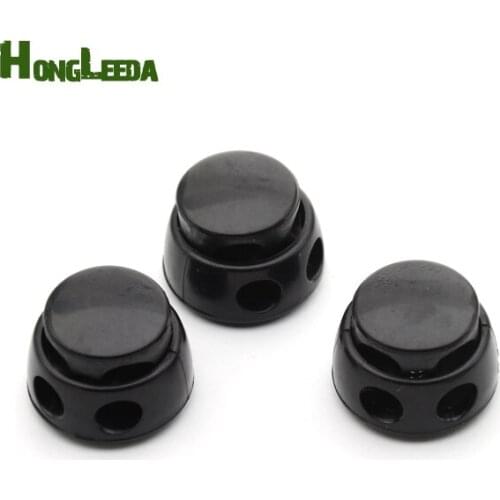 50pcs/lot HLD/K-345 big black plastic round ball cord lock toggles 2-hole stoppers 5mm bungee shock cord free shipping