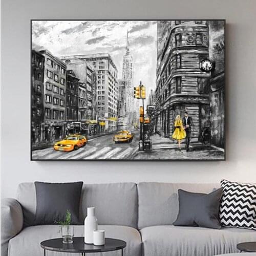 Abstract Landscape Posters and Prints on Canvas Wall Art Oil Painting New York and Paris City View Picture for Living Room Decor