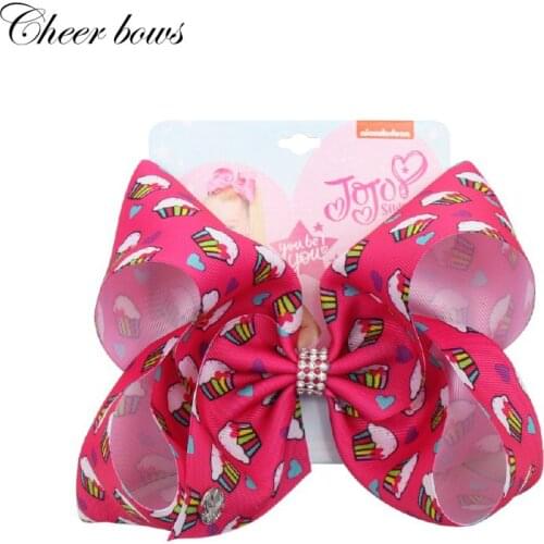 7" JO JO Hair Bows Hair Clip for Girls Cake Print Grosgrain Ribbon Bowknot with Rhinestone Hairgrip Children Hair Accessories