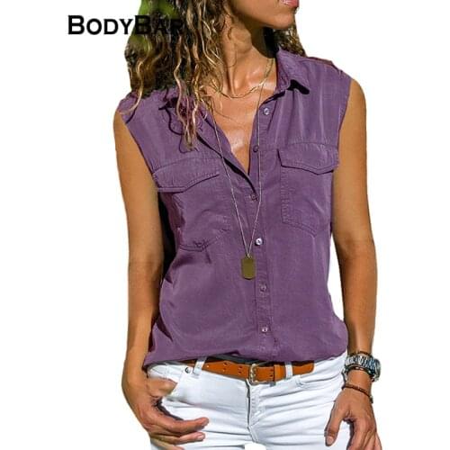 Button Front Shirt Plus Size S-8XL Casual Blouse For Women 2021 Summer Turndown Shirts Sleeveless Women Clothing Oversized Blusa