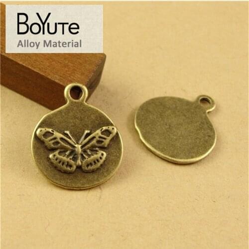 BoYuTe (50 Pieces/Lot) 17MM Vintage Accessories Parts Alloy Material Antique Bronze Butterfly Round Charms for Jewelry Findings