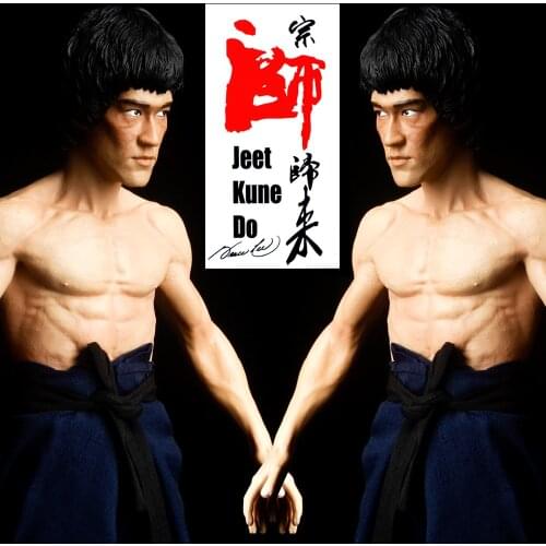 Bruce Lee Commemorative Edition The Return of the Grand Master Double-headed Sculpture Real Clothes PVC Action Figure 32cm