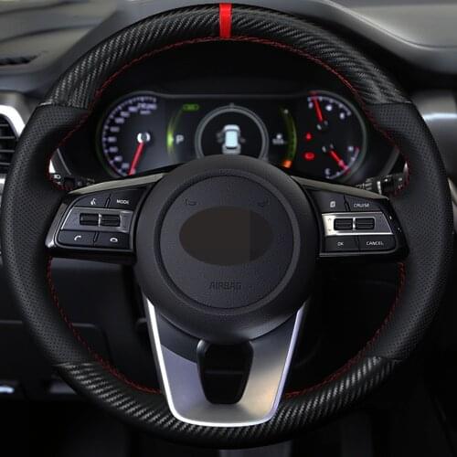 Car Steering Wheel Cover DIY Carbon Fiber Black Leather For Kia K5 Optima 2019 Cee'd Ceed 2019 Forte Cerato (AU) 2018