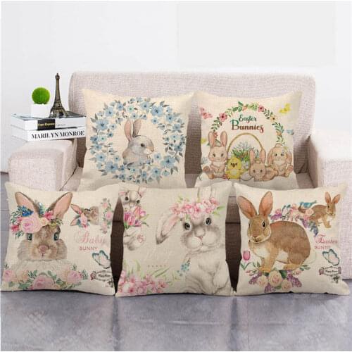 Happy Easter Egg Bunny cushion cover Linen pillowcase for living room decoration pillow case for sofa Car pillow cover 45x45cm