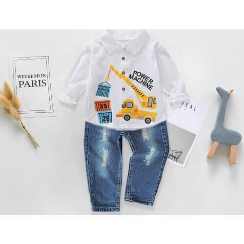 IENENS Kids Clothing Sets Long Sleeve Shirt + Jeans Spring Children Cotton Blouse Suit Boys Clothes