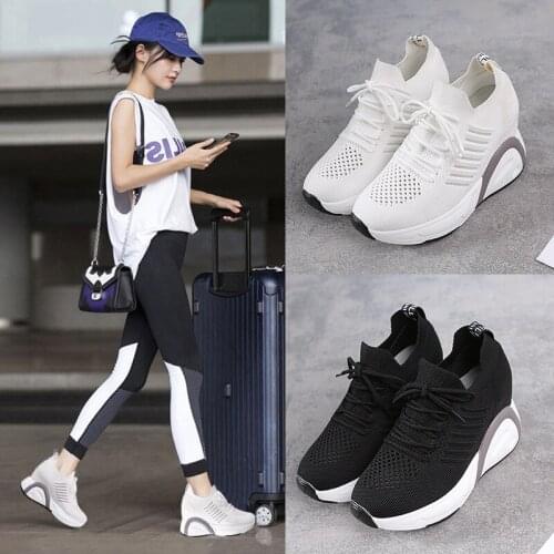 Sports Shoes For Female Women Walking Shoes Comfortable Breathable Fashion Canvas Sneakers White Shoes Woman Platform Heels