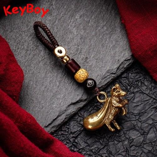 Chinese Zodiac Anima Wealth Mouse Mascot Car Keychains Men Hangings Brass Lucky Key Chain Ring Pendant Jewelry Vintage Keyrings