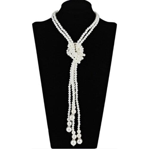 Classical Fashion Pearl Multi - Layer Knotted Sweater Chain Long Necklace Noble Female Jewelry Imitation Pearl Necklace Metal