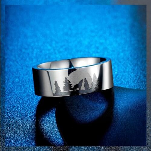 Moon Wolf rings mens stainless steel fashion Timber Wolf rings simple hip hop Steel color gold rings gifts for woman accessories