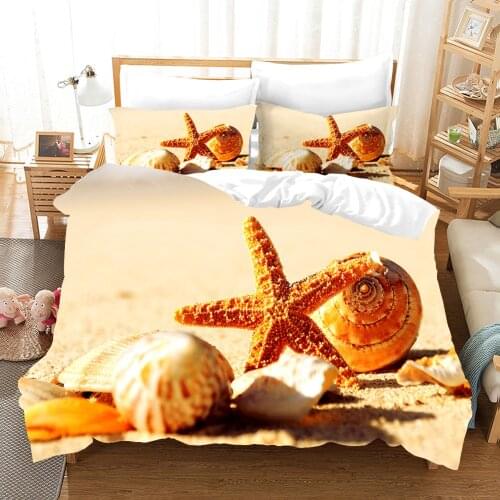 Starfish Beach Shell Bedding Set Conch Scenery Comforter 3D Print Luxury Duvet Cover Set Home Textile Queen King Single Size