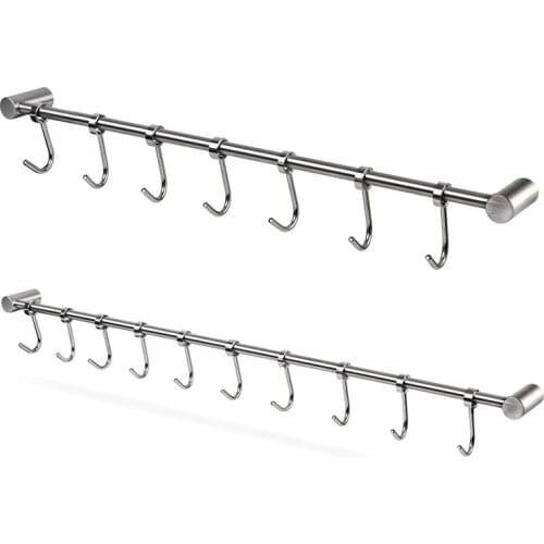 Kitchen Rail Rack Wall Mounted Utensil Hanging Rack Stainless Steel Hanger Hooks for Kitchen Tools Pot Towel