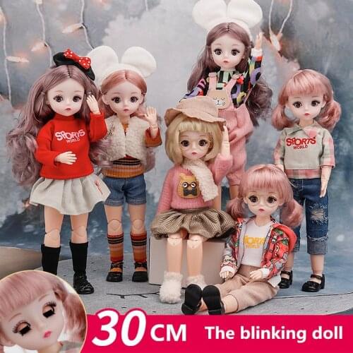 Winking 30 cm Doll Toys Princess Dress Up 4D Real Eyes 23 Joints 6 Points Baby Girl Toy Birthday Gift for Girls Play House Doll