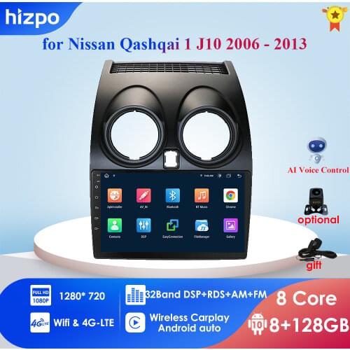Android 10 4GB+64GB CarPlay Car Radio Multimidia Video Player GPS For Nissan Qashqai 1 J10 2006-2013 2 din no-dvd 4G WIFI Nav Pc