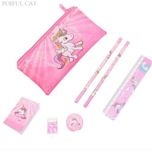 Cartoon Unicorn kawaii pencil case for girls Cute stationery set pen bag ruler eraser Kids Office School Supplies pencilcase