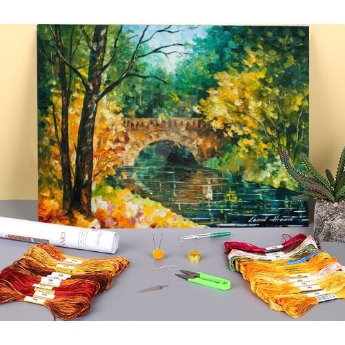 Bridge Over Anger Printed 11CT Cross Stitch Complete Kit Embroidery DMC Threads Hobby Handiwork Knitting Sewing Counted