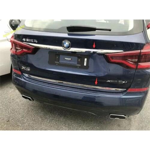 Lapetus ABS Chrome Rear Trunk Door Bottom + Upper Tailgate Streamer Strip Cover Trim 2 Piece Fit For BMW X3 G01 2018 - 2021