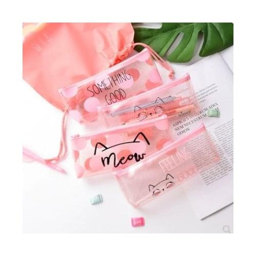 Korean New Pink Pen Case Kawaii Large Pencil Pouch Small Fresh Stationery Bag