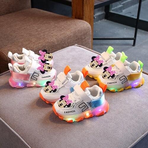 Disney Mickey lights up boys and girls sneakers for fall 2021 new fashion kids children casual shoes baby LED toddler shoes