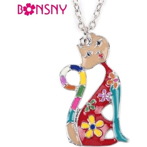 Bonsny Maxi Alloy Enamel Cat Necklace Long Chain Pendant2016 News Fashion Jewelry For Women Statement Charm Collares Accessories