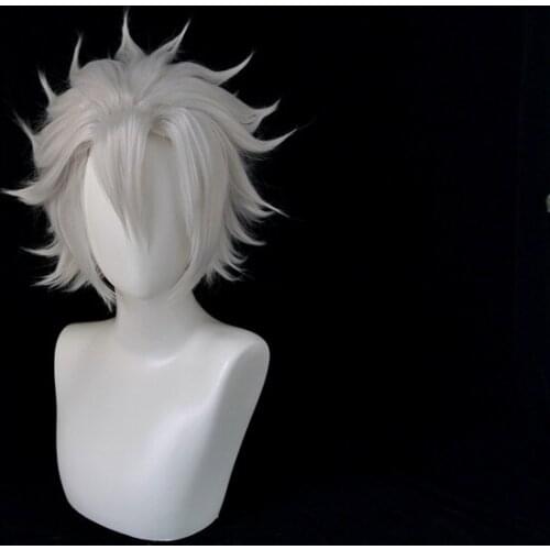 Demon Slayer Kimetsu no Yaiba Shinazugawa Sanemi Cosplay Wig Short Silver White Synthetic Hair Wigs For Halloween