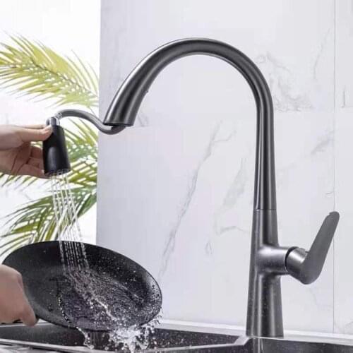 Full Copper Core Kitchen Pull Out Faucet Gun Grey Kitchen Faucet Pull Out Kitchen Tap Swivel 360 Degree Water Mixer Tap