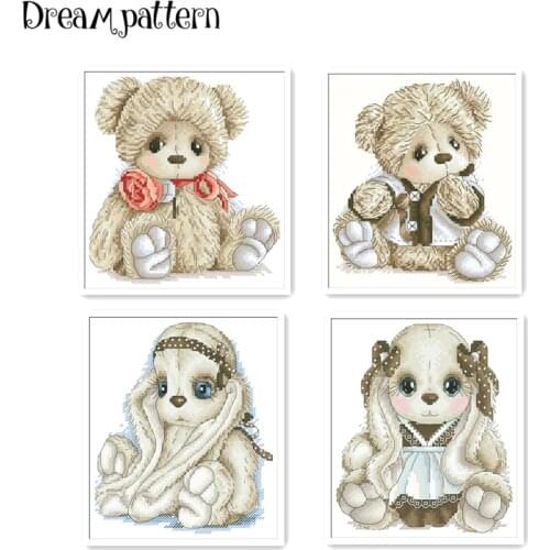 Rabbit bear cross stitch package Rabbit with bow animal 18ct 14ct 11ct cloth cotton thread embroidery DIY handmade needlework