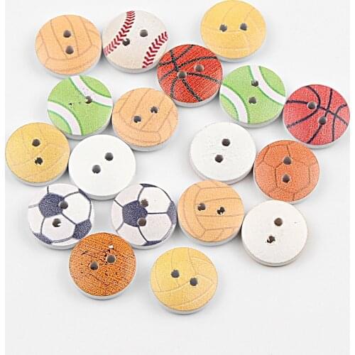50pcs Mixed Football Painting Wooden Sewing Buttons For Baby Clothing Crafts Diy Sewing Scrapbooking Decoration Accessories 15mm