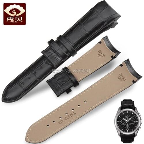 Genuine Leather Watchband BLACK BROWN Calfskin Strap without Buckle fit for T-CLASSIC T035 Curved End 22 23 24mm Free Shipping