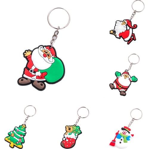 Christmas Keychain Cartoon Santa Claus Snowman Xmas Tree Key Ring Pendants Men Women Jewelry Gift