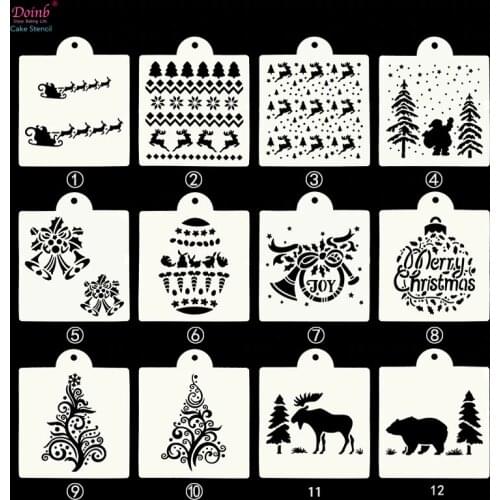 Christmas Tiramisu Cake Stencil Mold Decoration Baking Moulds Wall Painting Album Embossing DIY Craft Tool