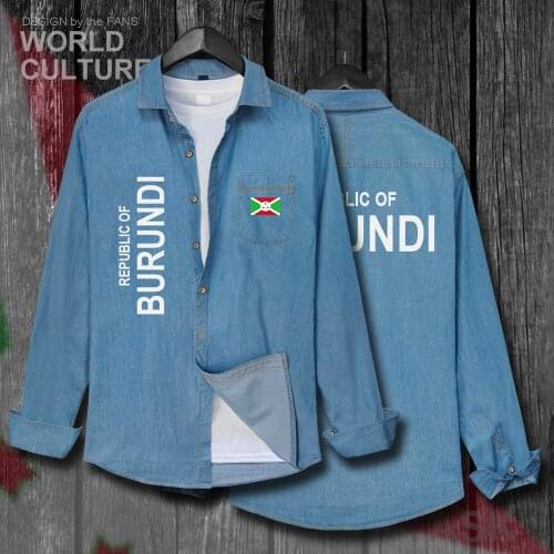 Burundi Burundian East Africa BDI BI Men Spring Autumn Cotton Turn-down Collar Jeans Shirt Long Sleeve Cowboy Coat Flags Clothes