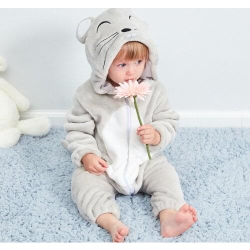 SALEROAD Cute Cartoon Flannel Baby Rompers Mouse Lion Pajamas Cotton Baby Boy Girl Animal Costume Baby Jumpsuit Kigurumi Outfits
