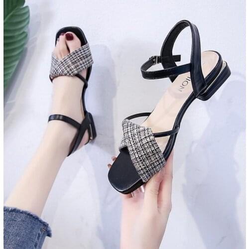 Women Sandals Low Heel New Summer Fashion Rome Buckle Breathable Non-slip Shoes Woman Color Matching Casual Female Shoes