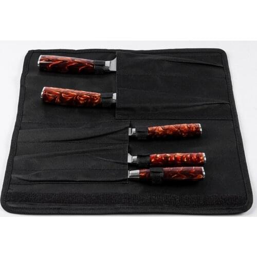 Chefs Knife Bag 5pcs Black Durable Nylon Kitchen Knives Set Storage Roll Bag