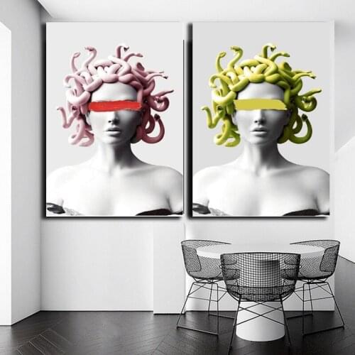 Nordic Style Medusa Sculpture Classic Portrait Posters and Prints Canvas Paintings Pictures Wall Art for Living Room Home Decor