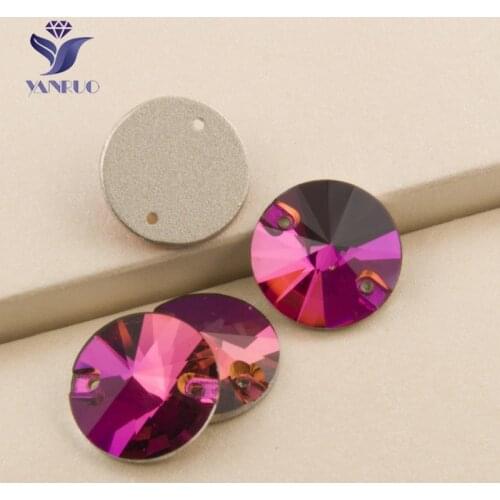 YANRUO 3200 Round Fuchsia Sewn On Glass Gems DIY Beads Strass Wedding Dresses Flat back Sewing Crystal For Clothing
