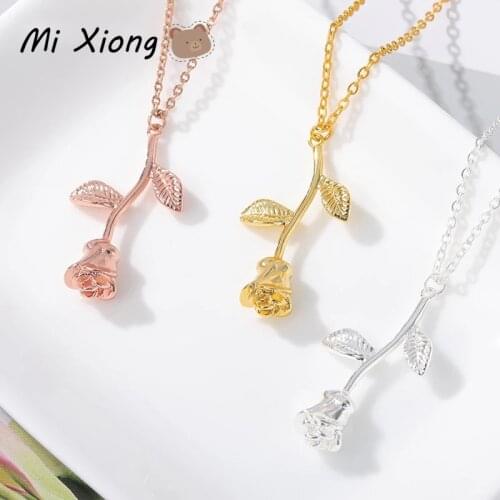 Mi Xiong Rose Flower Pendant Real 925 Sterling Silver Necklaces for Womens Exquisite Elegant Chains Luxury Jewelry Classic Cute