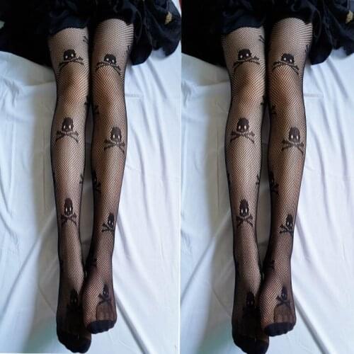 Women Tights Sexy Stay Up Thigh High Tights Nightclubs Halloween Skull Print Pantyhose Over Knee High Stockings