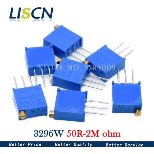 10pcs 3296W 3296 50 100 200 500 ohm 1K 2K 5K 10K 20K 50K 100K 200K 500K 1M ohm 103 100R 200R 500R Trimpot Trimmer Potentiometer
