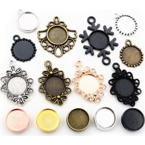 20pcs 12mm Inner Size 6 Colors Fashion Style Cabochon Base Cameo Setting Charms Pendant For 8mm Leather Bracelet