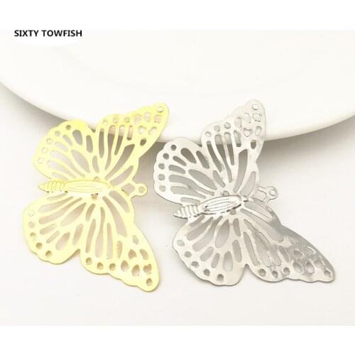 10 pieces/lot 49x36mm Gold color/White K Metal DIY Components Base Setting Filigree Flowers Slice Butterfly Charms