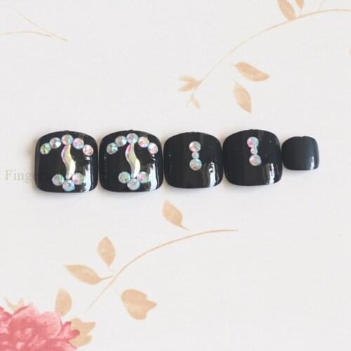 24pcs new High-grade fashion full drill handmade round toe fake nail sexy black #N52