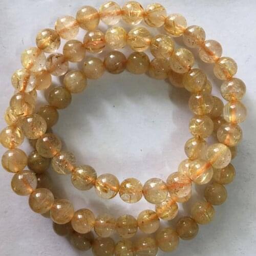 2bracelets Approx7-7.5mm A grade AKAC natural golden rutile bracelet beads wholesale