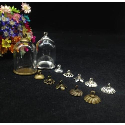 300sets/lot 25*18mm wholesale bell jar tube shape glass vial pendant with classic tray cap glass bottle cover dome diy necklace