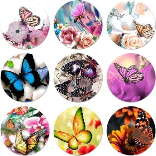 58mm Butterflies On Flowers Badge Brooch Pin Accessories For Clothes Backpack Decoration gift