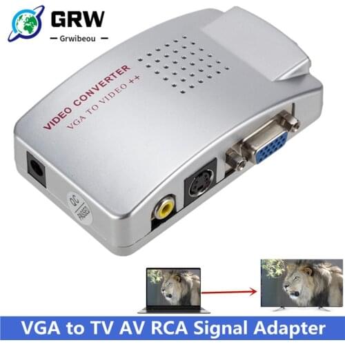 Grwibeou PC Converter Box VGA to TV AV RCA Signal Adapter Converter Video Switch Box Composite Supports NTSC PAL for Computer